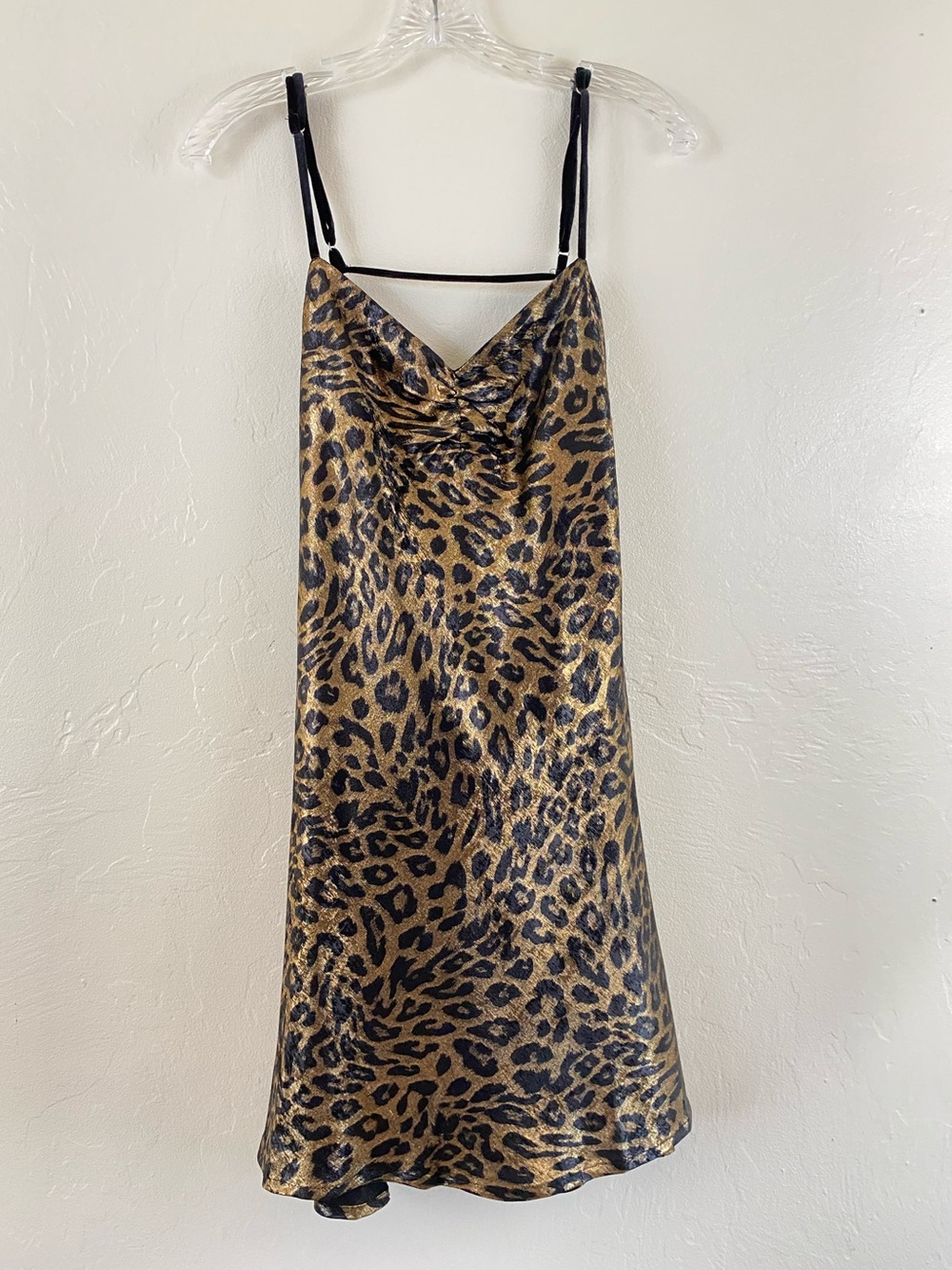 Le Lis Size Large Leopard Print Spaghetti Strap Cowl Back Flowy Mini Dress